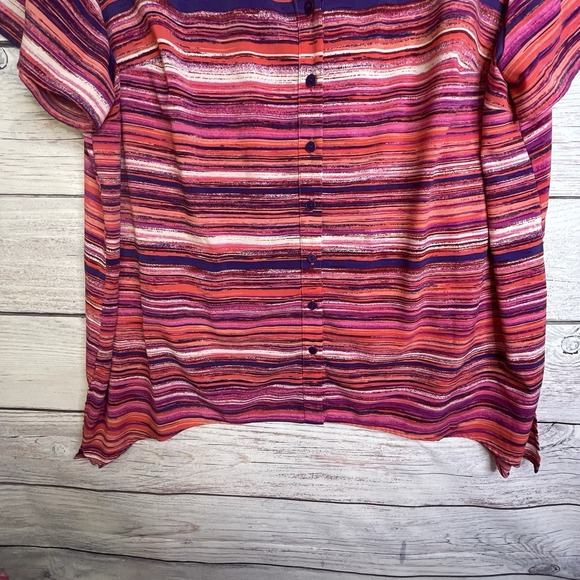 Catherines Shirt Women Size 1X Top Plus Barbie Pink Stripe Button Up BOHO - Picture 4 of 11